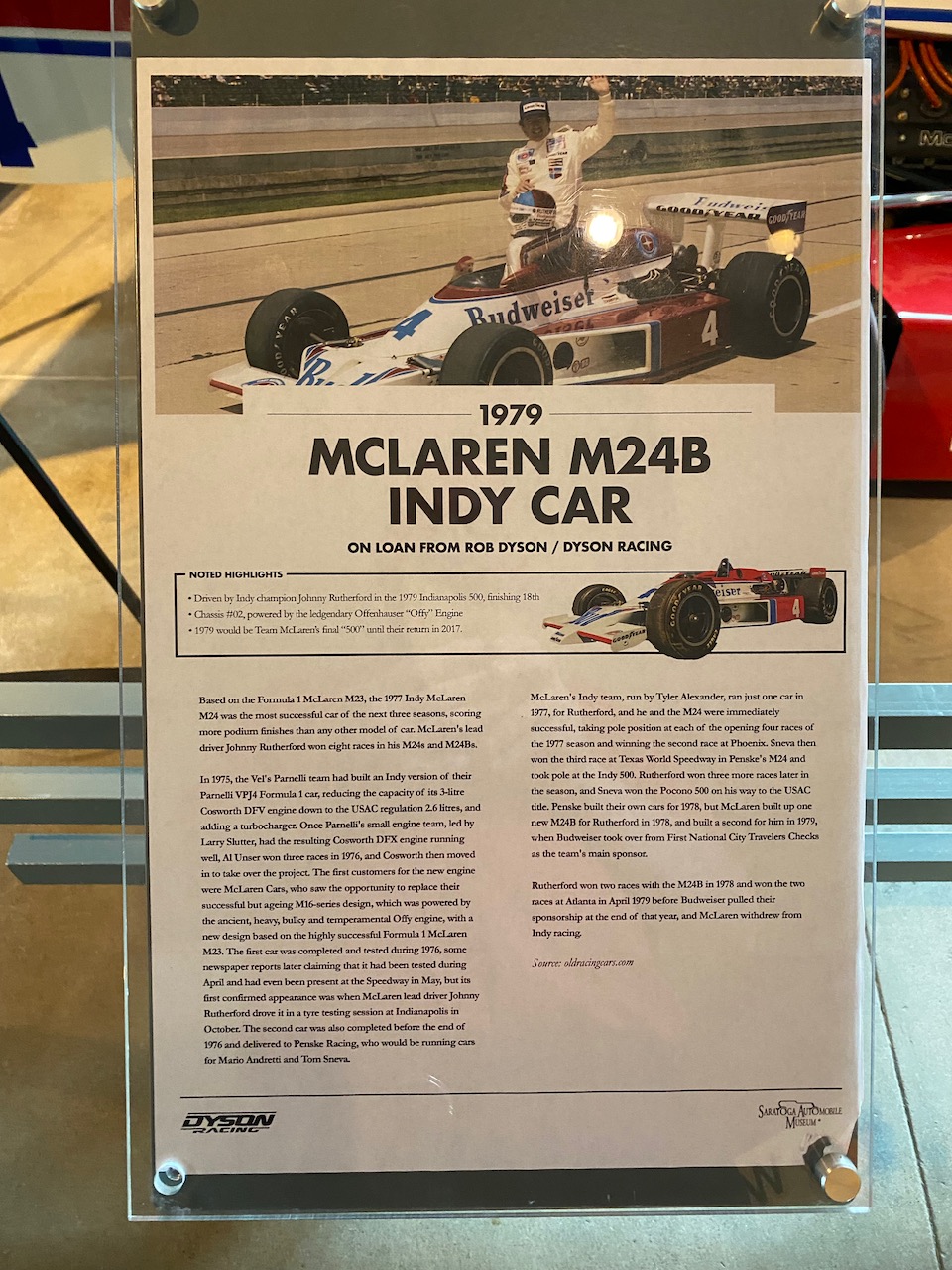 saratoga spa - 1979 mclaren m248 indy car sign